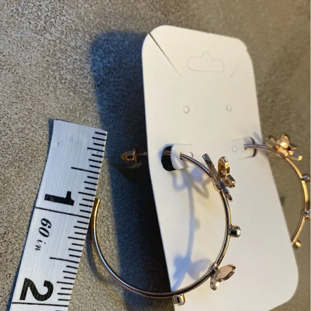 NWOT large butterfly hoops rose gold color pretty feminine Girlcore - Picture 3 of 5